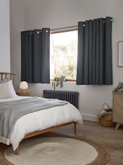 Grey Charcoal Blackout/Thermal Cotton Eyelet Curtains - Image 6 of 9