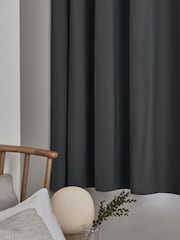 Grey Charcoal Blackout/Thermal Cotton Eyelet Curtains - Image 8 of 9