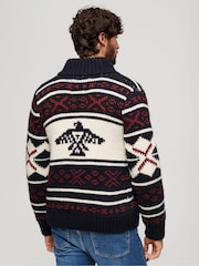Superdry Navy Multi Chunky Knit Patterened Zip Through Jumper - Image 2 of 7