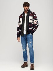 Superdry Navy Multi Chunky Knit Patterened Zip Through Jumper - Image 3 of 7