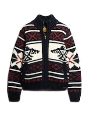 Superdry Navy Multi Chunky Knit Patterened Zip Through Jumper - Image 5 of 7