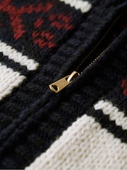 Superdry Navy Multi Chunky Knit Patterened Zip Through Jumper - Image 7 of 7