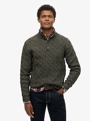 Superdry Olive Green Cable Button Neck Jumper - Image 1 of 6
