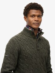 Superdry Olive Green Cable Button Neck Jumper - Image 3 of 6