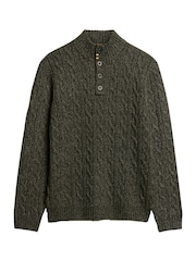Superdry Olive Green Cable Button Neck Jumper - Image 4 of 6
