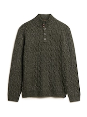 Superdry Olive Green Cable Button Neck Jumper - Image 5 of 6