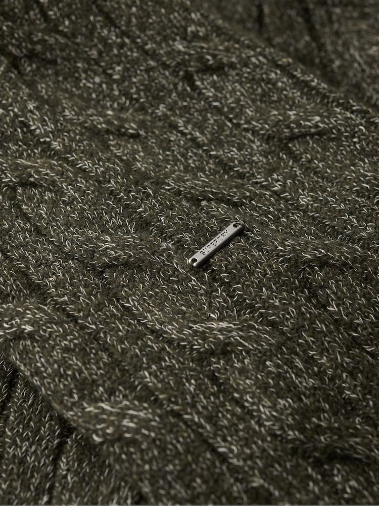 Superdry Olive Green Cable Button Neck Jumper - Image 6 of 6