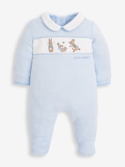 JoJo Maman Bébé Blue 2-Piece Peter Rabbit Smocked Baby Sleepsuit & Hat Set - Image 2 of 5