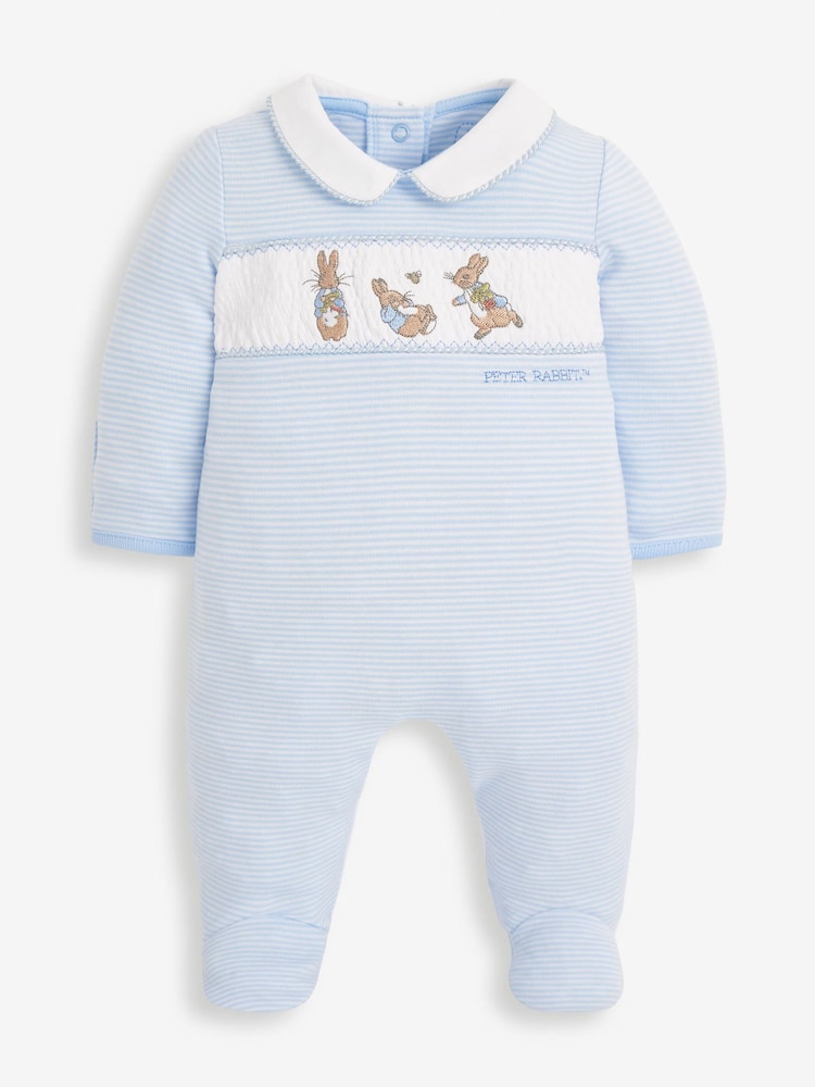 JoJo Maman Bébé Blue 2-Piece Peter Rabbit Smocked Baby Sleepsuit & Hat Set - Image 2 of 5