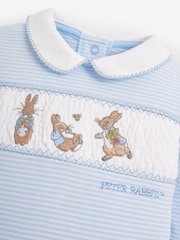 JoJo Maman Bébé Blue 2-Piece Peter Rabbit Smocked Baby Sleepsuit & Hat Set - Image 4 of 5