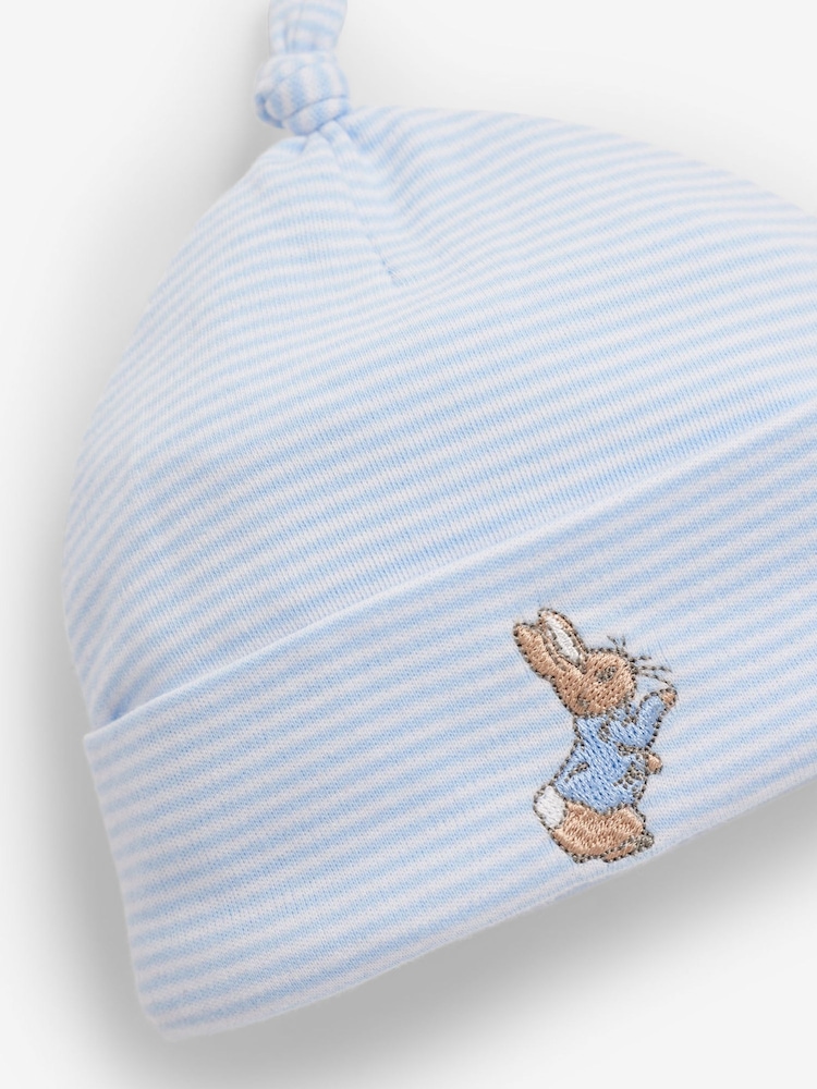JoJo Maman Bébé Blue 2-Piece Peter Rabbit Smocked Baby Sleepsuit & Hat Set - Image 5 of 5