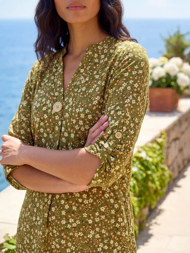 Roman Green Ditsy Floral Print Tunic Top - Image 4 of 4 Roman Green Ditsy Floral Print Tunic Top - Image 4 of 4