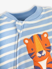 JoJo Maman Bébé Blue Tiger Appliqué Zip Cotton Baby Sleepsuit - Image 5 of 6