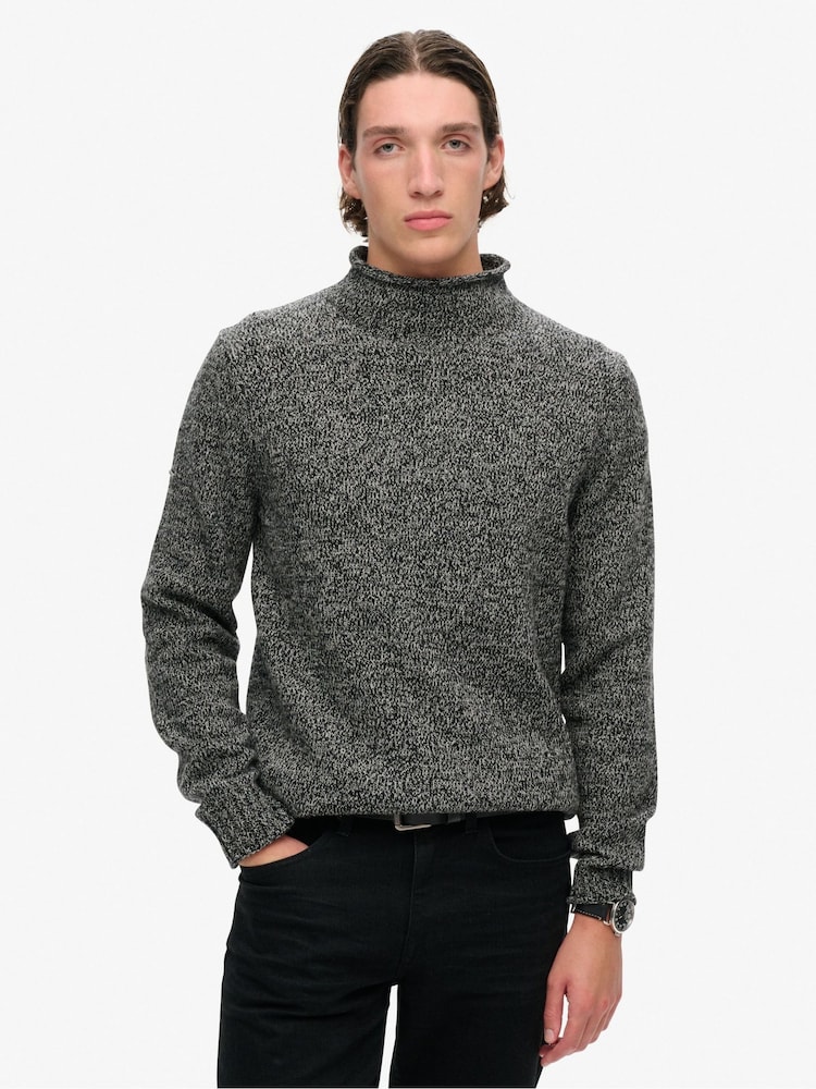 Superdry Black Marl 90s Roll Neck Jumper - Image 1 of 4