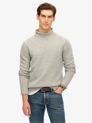 Superdry Rune Grey Marl 90s Roll Neck Jumper - Image 1 of 6