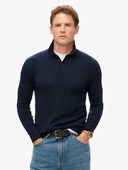 Superdry Lauren Navy Merino Long Sleeve Polo Jumper - Image 1 of 5