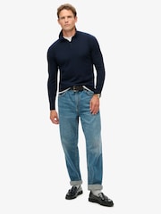 Superdry Lauren Navy Merino Long Sleeve Polo Jumper - Image 2 of 5