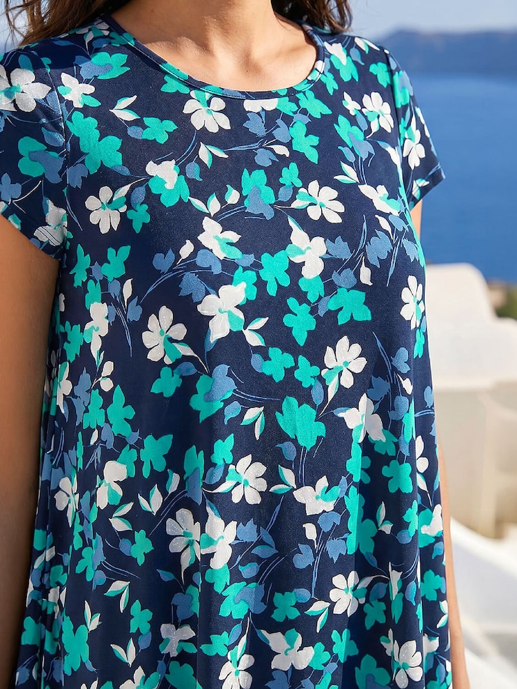 Roman Blue Floral Puff Print Hanky Hem Tunic Top - Image 4 of 4 Roman Blue Floral Puff Print Hanky Hem Tunic Top - Image 4 of 4