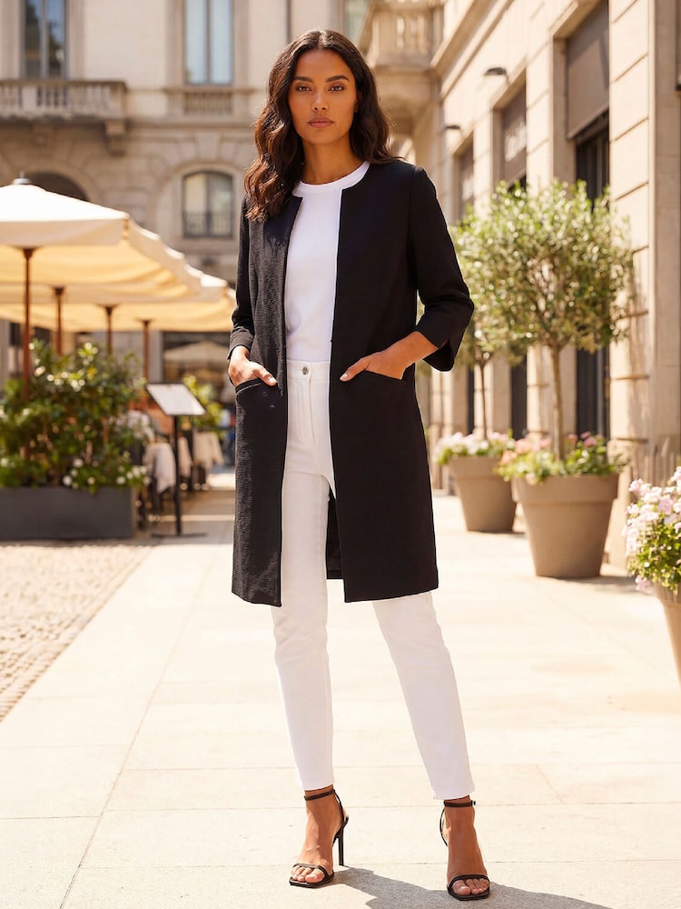 Roman Black Smart Longline Textured Jacket - Image 1 of 4 Roman Black Smart Longline Textured Jacket - Image 1 of 4