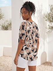 Roman Brown Floral Print Top - Image 3 of 4