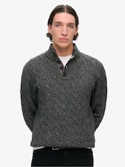 Superdry Washed Black Cable Button Neck Jumper - Image 1 of 5