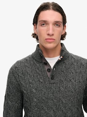 Superdry Washed Black Cable Button Neck Jumper - Image 3 of 5