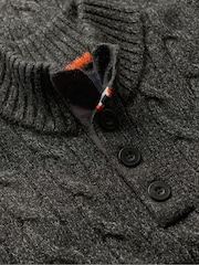 Superdry Washed Black Cable Button Neck Jumper - Image 5 of 5
