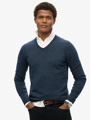 Superdry French Navy Merino V-Neck Jumper - Image 1 of 5