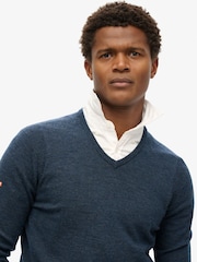 Superdry French Navy Merino V-Neck Jumper - Image 3 of 5