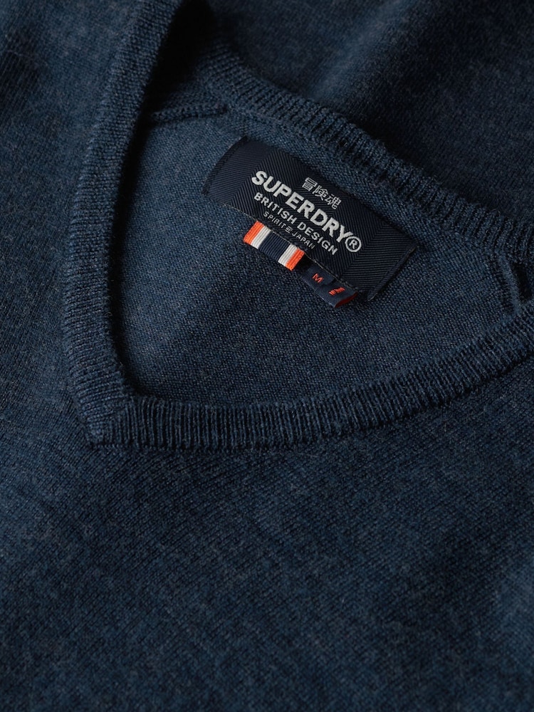Superdry French Navy Merino V-Neck Jumper - Image 5 of 5