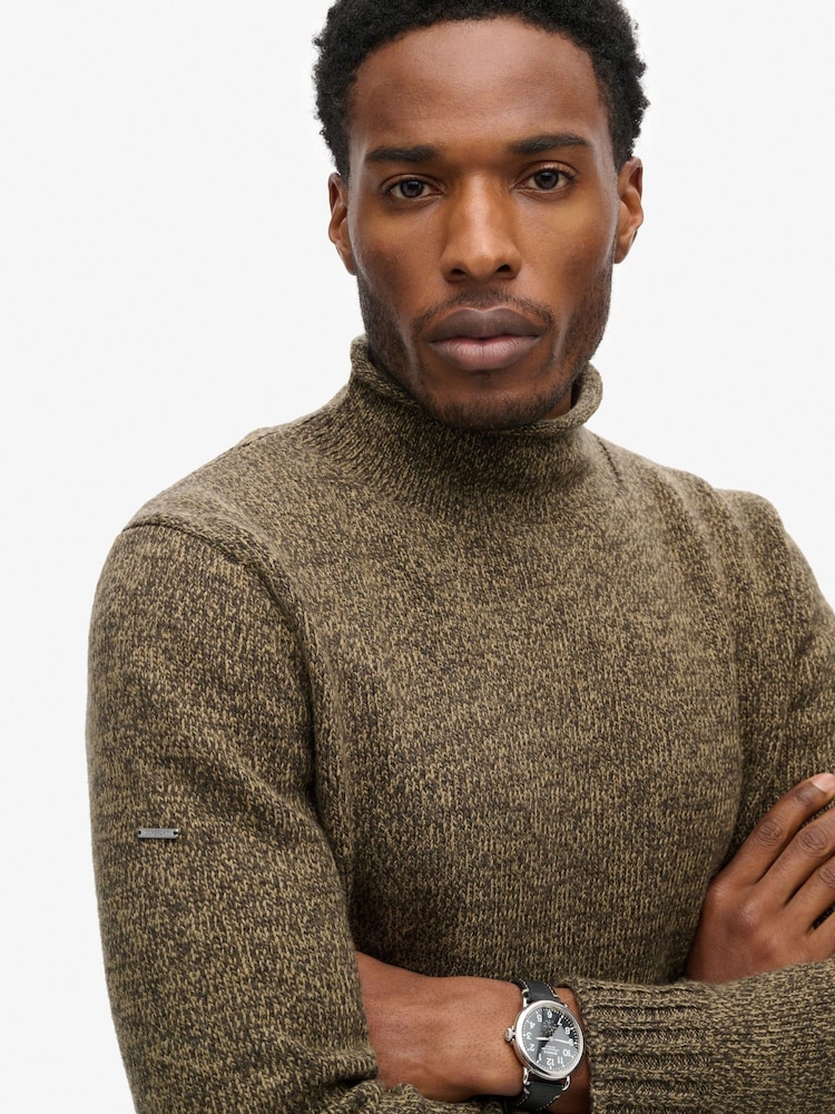 Superdry Deep Khaki Marl 90s Roll Neck Jumper - Image 4 of 4
