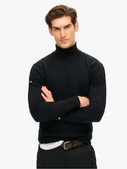 Superdry Black Merino Roll Neck Slim Fit Jumper - Image 1 of 3
