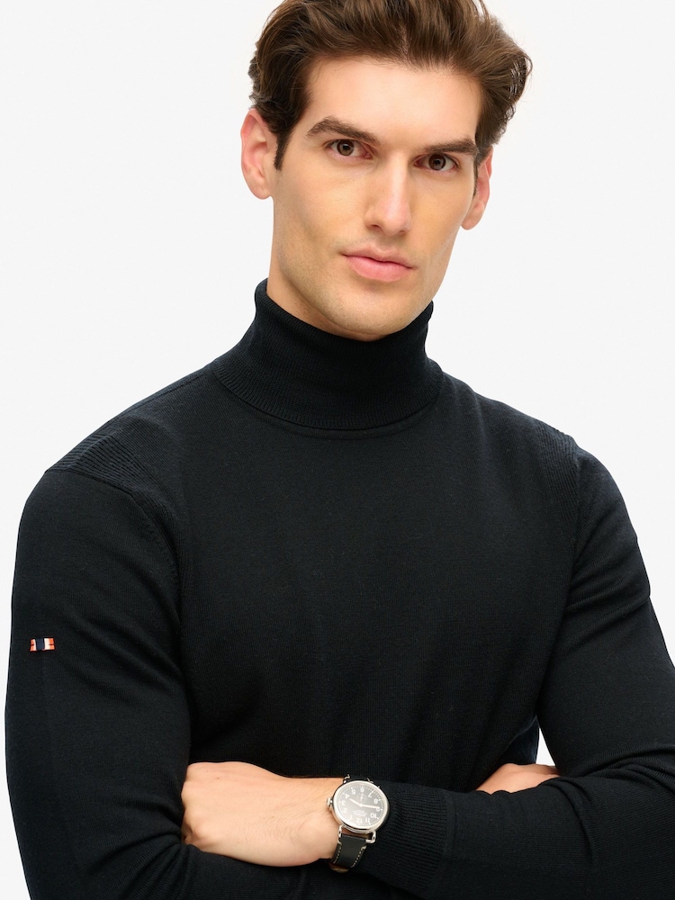 Superdry Black Merino Roll Neck Slim Fit Jumper - Image 3 of 3