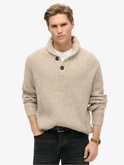 Superdry Desert Taupe Beige Marl Shawl Collar Jumper - Image 1 of 5