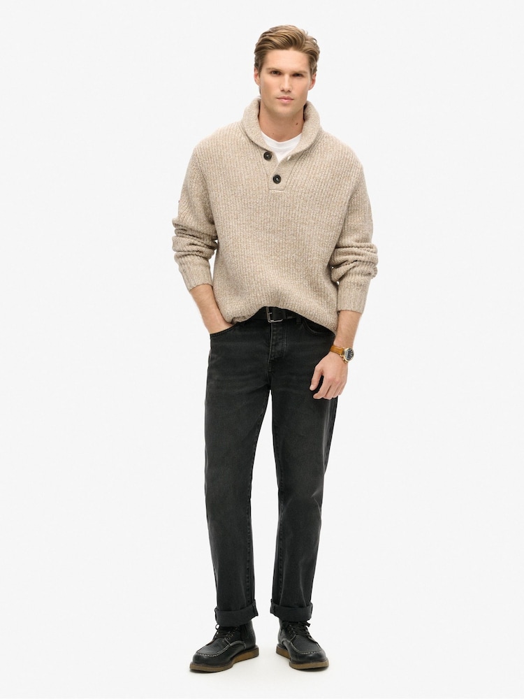 Superdry Desert Taupe Beige Marl Shawl Collar Jumper - Image 2 of 5