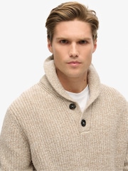 Superdry Desert Taupe Beige Marl Shawl Collar Jumper - Image 3 of 5