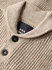 Superdry Desert Taupe Beige Marl Shawl Collar Jumper - Image 5 of 5
