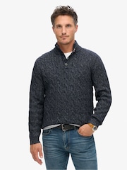 Superdry Darkest Navy Cable Button Neck Jumper - Image 1 of 5