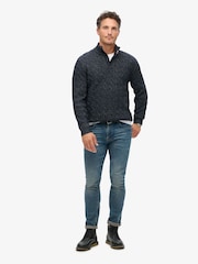 Superdry Darkest Navy Cable Button Neck Jumper - Image 2 of 5