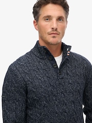 Superdry Darkest Navy Cable Button Neck Jumper - Image 3 of 5