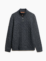 Superdry Darkest Navy Cable Button Neck Jumper - Image 5 of 5
