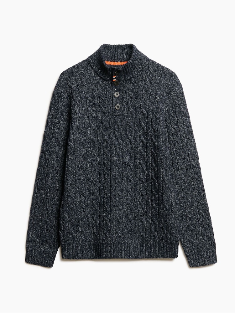 Superdry Darkest Navy Cable Button Neck Jumper - Image 5 of 5