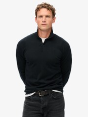 Superdry Black Merino Long Sleeve Polo Jumper - Image 1 of 5
