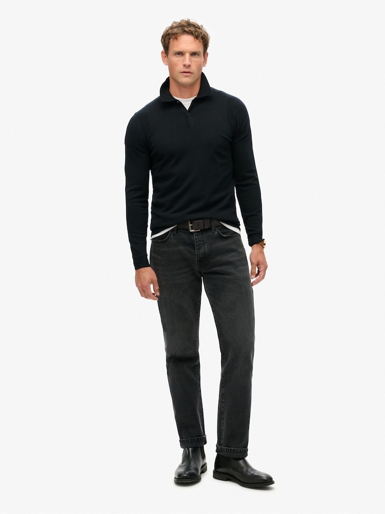 Superdry Black Merino Long Sleeve Polo Jumper - Image 2 of 5