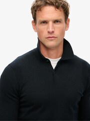 Superdry Black Merino Long Sleeve Polo Jumper - Image 3 of 5
