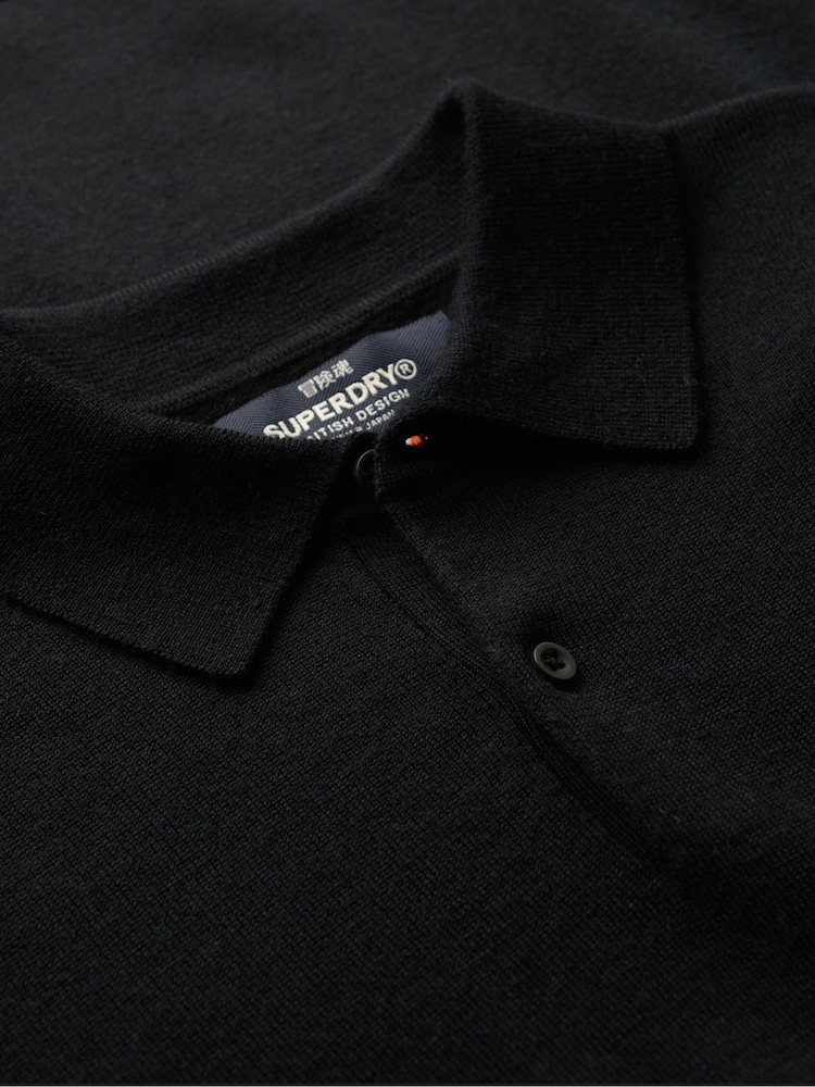 Superdry Black Merino Long Sleeve Polo Jumper - Image 5 of 5