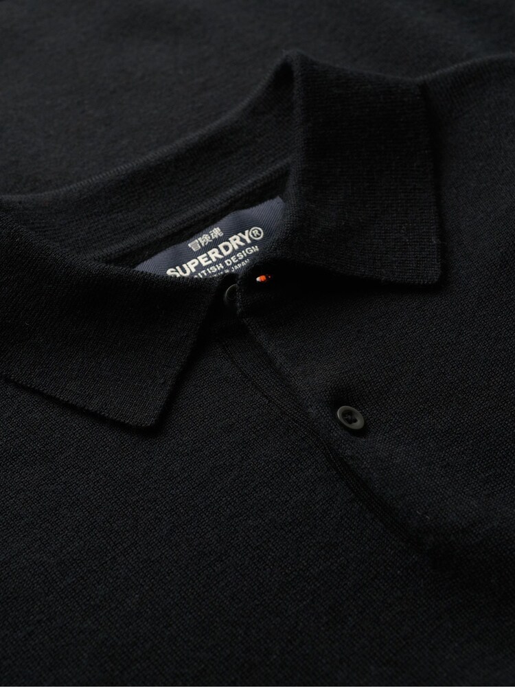 Superdry Black Merino Long Sleeve Polo Jumper - Image 5 of 5 Superdry Black Merino Long Sleeve Polo Jumper - Image 5 of 5