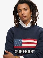 Superdry Eclipse Navy Vintage Athletic Knit Jumper - Image 2 of 4