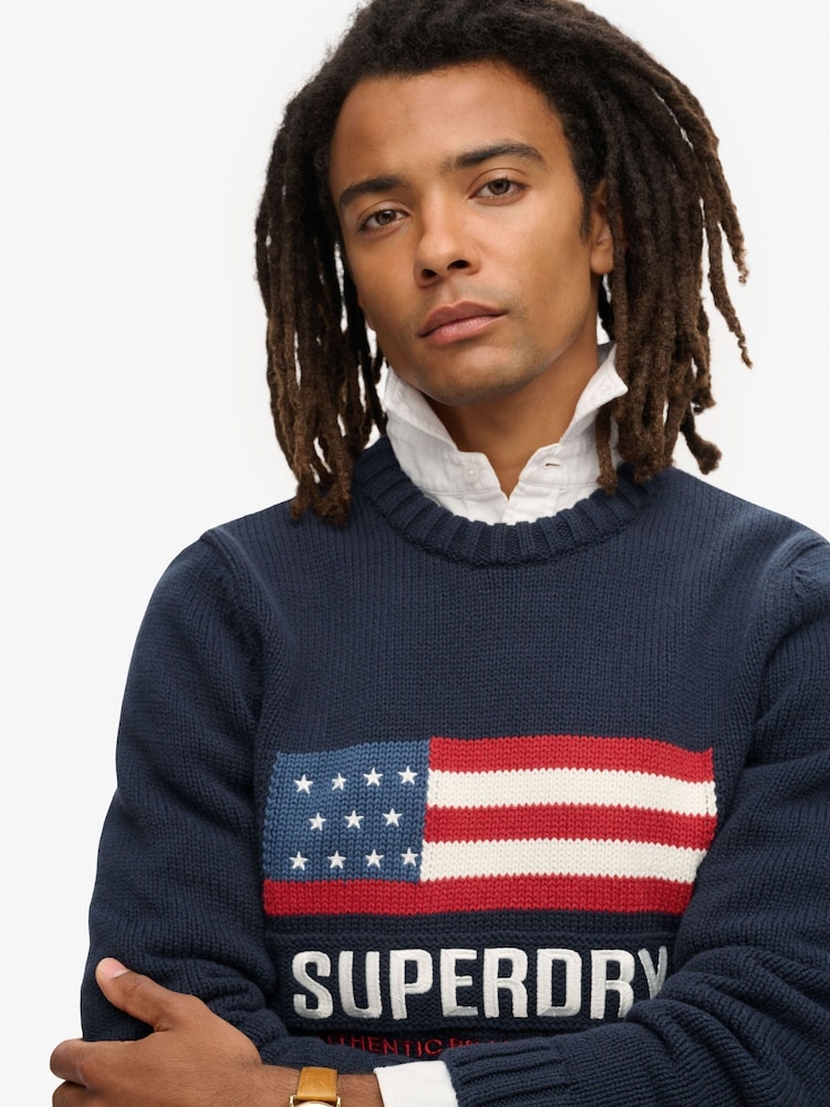 Superdry Eclipse Navy Vintage Athletic Knit Jumper - Image 2 of 4