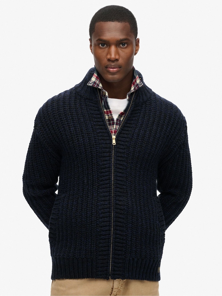 Superdry Čvrsta pletenina Zip skozi pletena jopa - Slika 2 iz 7